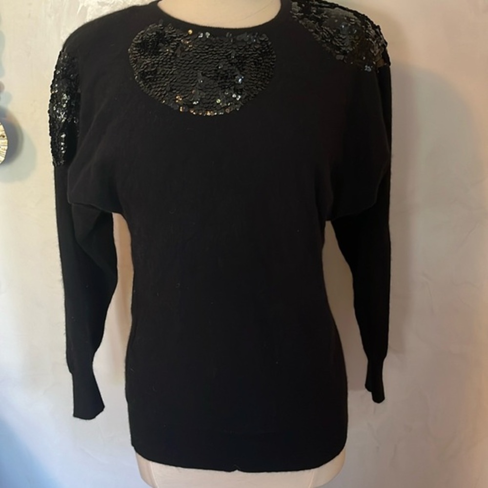 Vintage ML Studio Black Lambswool & Angora rabbit blend Sweater w/sequins Size 8